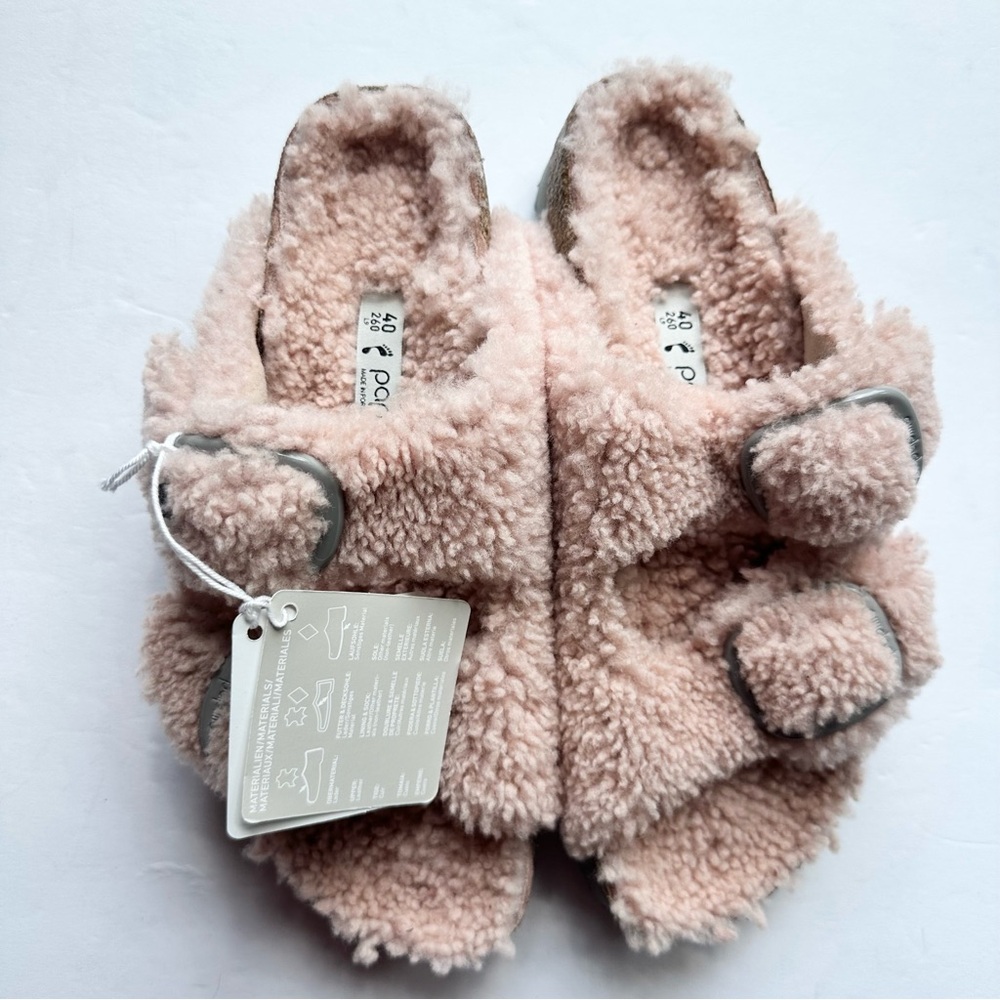 NWT Birkenstock Papillio Arizona Big Buckle Shearling fuzzy sandal pink 40/9 - Picture 4 of 17